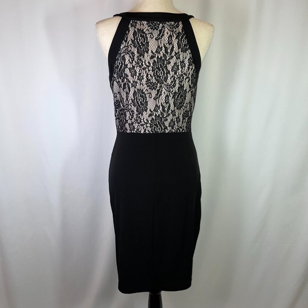 En Focus Studio Bodycon Dress Black Bandage Style Lace Overlay Mini Size 8 - Picture 2 of 7